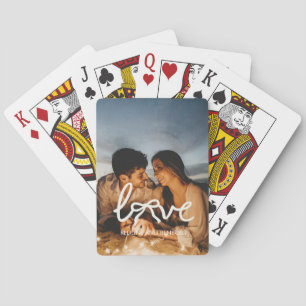 Modern Love Bow Typography Couple Custom Photo Playing Cards