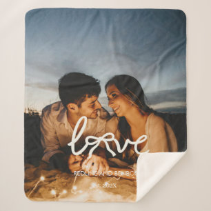 Modern Love Bow Typography Couple Custom Photo Sherpa Blanket