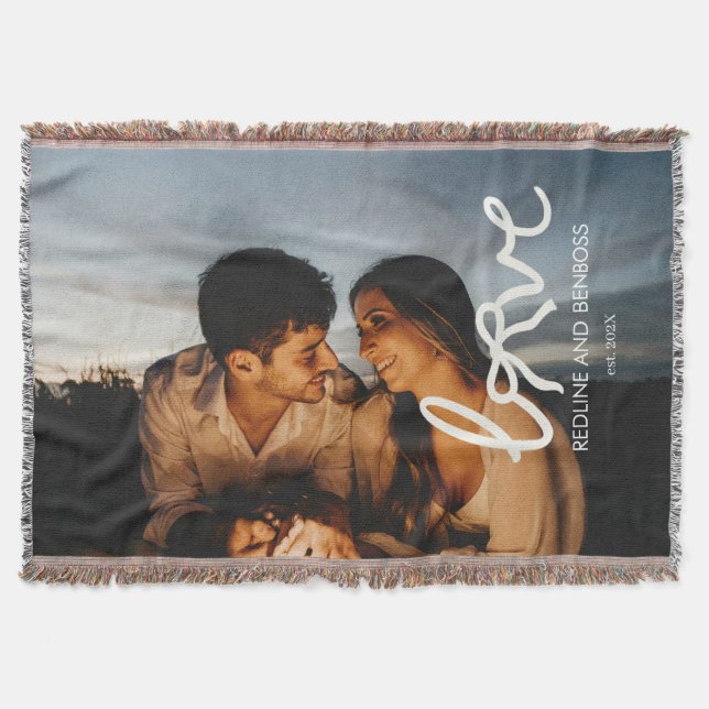 Modern Love Bow Typography Couple Custom Photo Throw Blanket (Front)