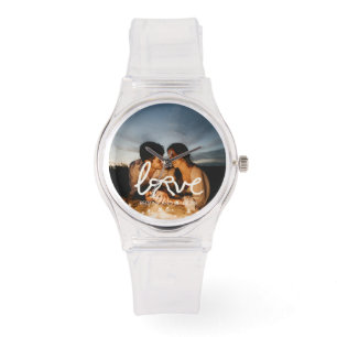 Modern Love Bow Typography Couple Custom Photo Wat Watch