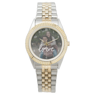Modern Love Bow Typography Couple Custom Photo Watch