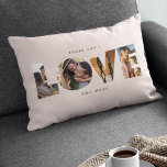 Modern LOVE Collage Cutout Valentine's Day Lumbar  Lumbar Pillow<br><div class="desc">EVERY DAY I LOVE YOU MORE. Great gift for Valentine's Day,  Anniversaries or for Newlyweds: This modern photo collage pillow is easy to customize with your 4 favourite photos inside the minimalist LOVE cutout typography design.The wording around the word LOVE can be personalized.</div>
