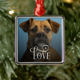 Modern Love Custom Boxer Dog Pets Photo Monogram Metal Ornament