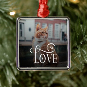 Modern Love Custom Cat Pets Photo Monogram Metal Ornament