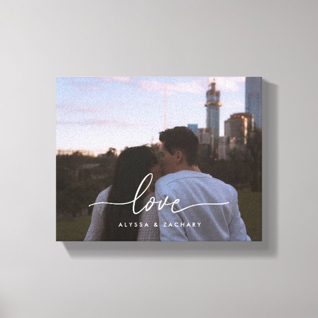 Modern 'Love' Custom Couple Photo & Names Canvas Print (Front)