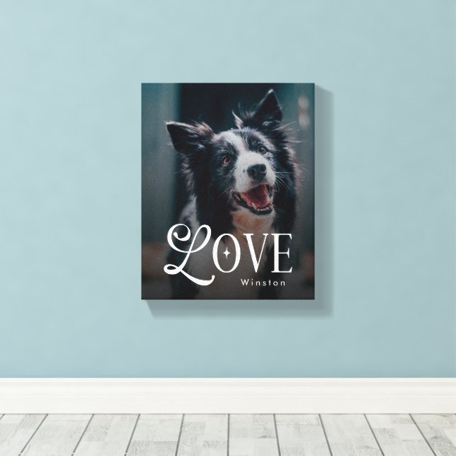 Modern Love Custom Dog Pets Photo Monogram Canvas Print (Insitu(Wood Floor))