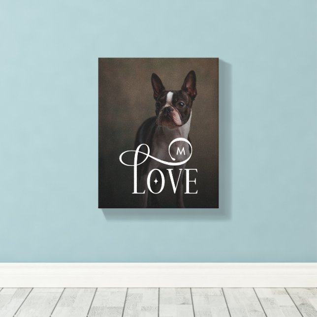Modern Love Custom Dog Pets Photo Monogram Canvas Print (Insitu(Wood Floor))