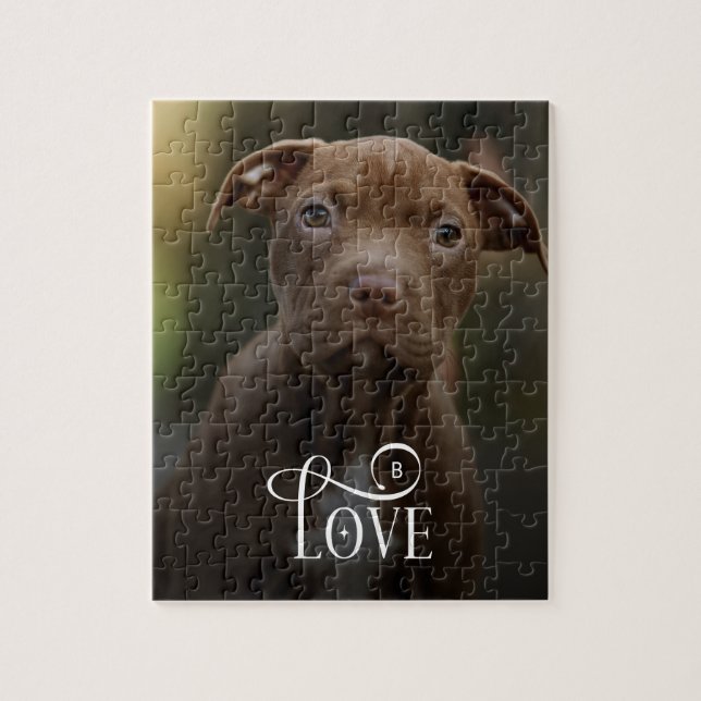 Modern Love Custom Dog Pets Photo Monogram Jigsaw Puzzle (Vertical)