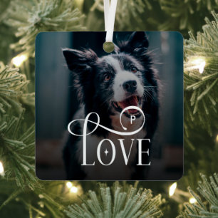 Modern Love Custom Dog Pets Photo Monogram Metal Ornament
