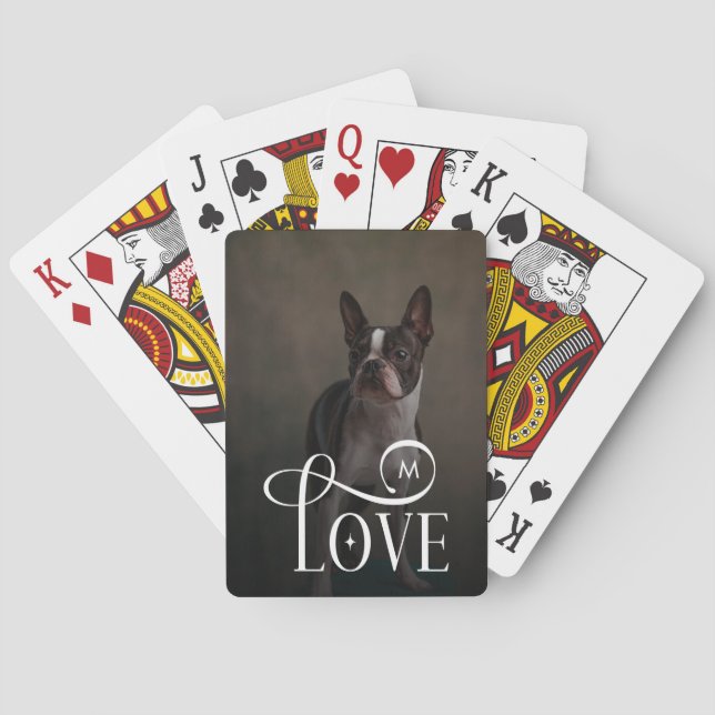 Modern Love Custom Dog Pets Photo Monogram Playing Cards (Back)