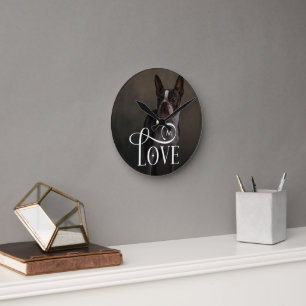 Modern Love Custom Dog Pets Photo Monogram Round Clock