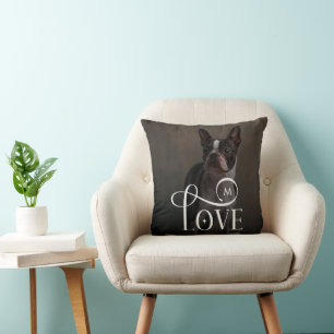 Modern Love Custom Dog Pets Photo Monogram Throw Pillow
