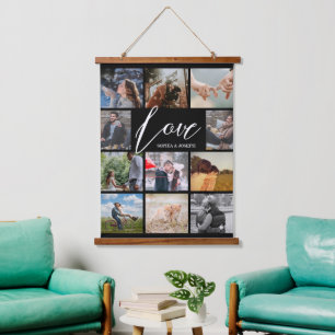 Modern Love custom photo collage Valentine couple Hanging Tapestry