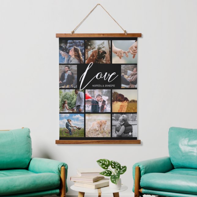 Modern Love custom photo collage Valentine couple  Hanging Tapestry (Living Room)