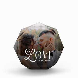 Modern Love Custom Wedding Photo Couples Monogram Block