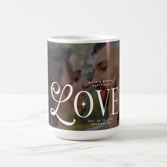 Modern Love Custom Wedding Photo Couples Monogram Coffee Mug (Center)