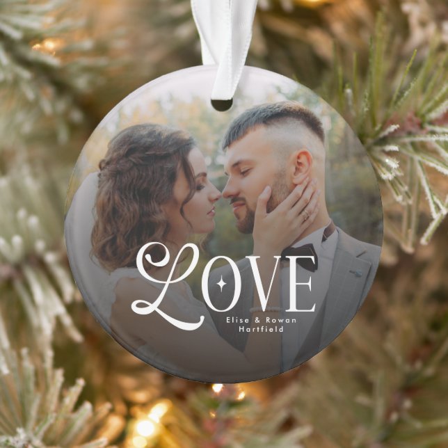 Modern Love Custom Wedding Photo Couples Monogram Ornament (Tree)