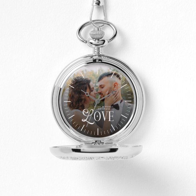Modern Love Custom Wedding Photo Couples Monogram Watch (Front)