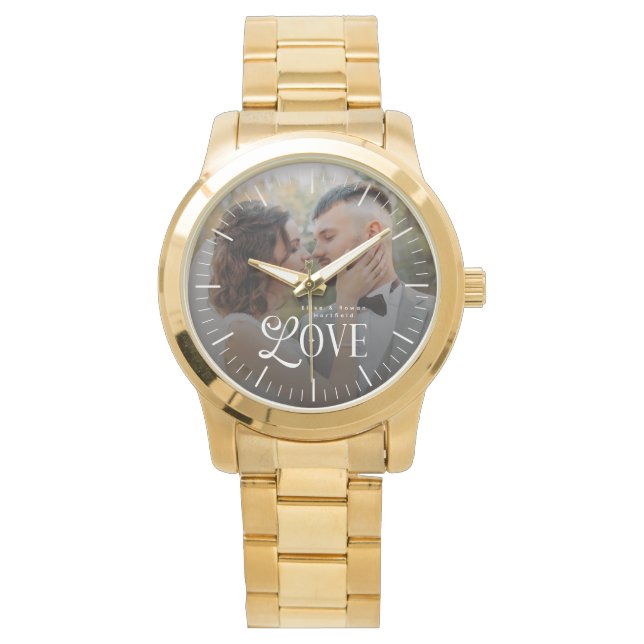 Modern Love Custom Wedding Photo Couples Monogram Watch (Front)