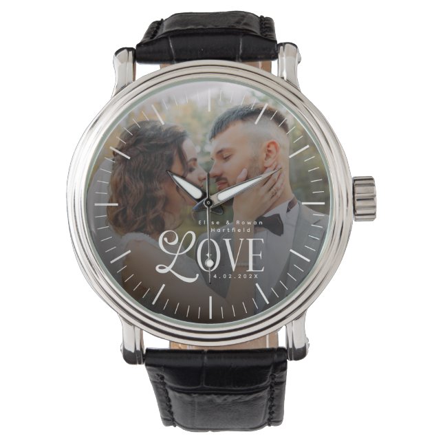 Modern Love Custom Wedding Photo Couples Newlyweds Watch (Front)