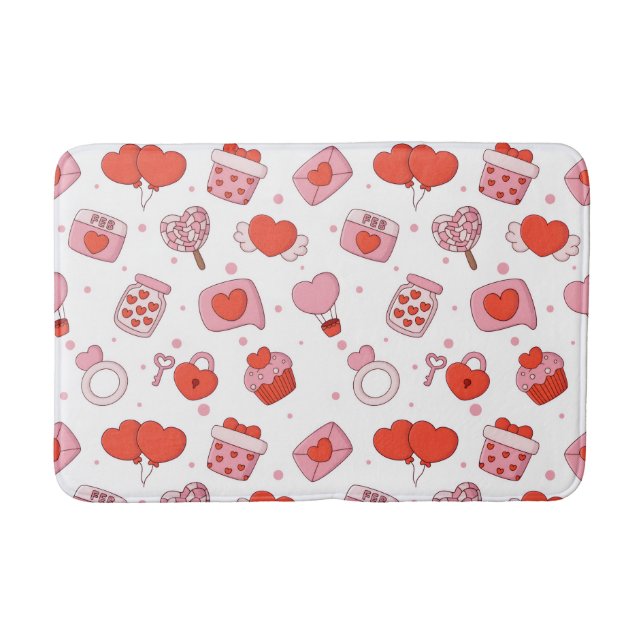 Modern Love Design Happy Valentine’s Day Red Heart Bath Mat (Front)