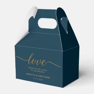 Modern Love Gold Script Navy Blue Wedding  Favor Box