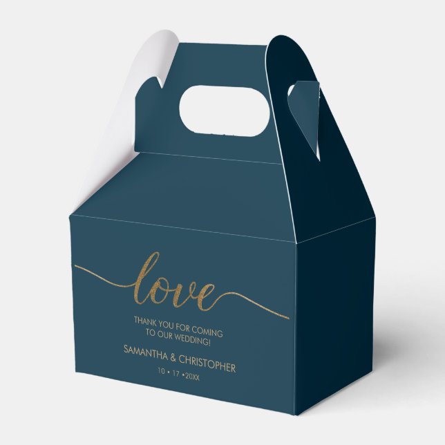 Modern Love Gold Script Navy Blue Wedding  Favor Box (Front Side)