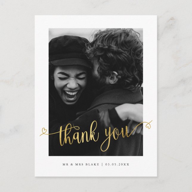 Modern Love Heart Mariage Photo Merci Carte postal (Devant)