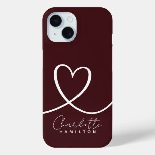 Modern Love Heart Personalized Aubergine White iPhone 15 Case
