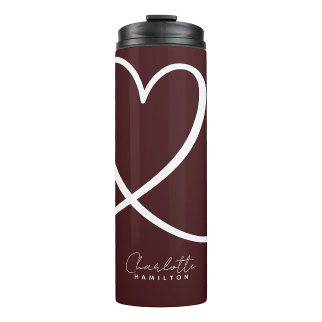 Modern Love Heart Personalized Aubergine White Thermal Tumbler (Front)