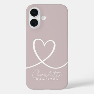 Modern Love Heart Personalized Blush Pink White iPhone 16 Case
