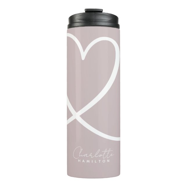 Modern Love Heart Personalized Blush Pink White Thermal Tumbler (Front)
