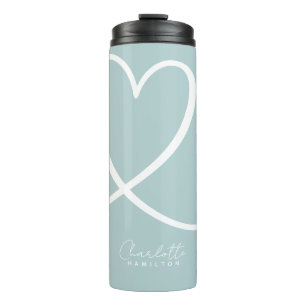 Modern Love Heart Personalized Mint Green White Thermal Tumbler