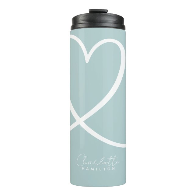 Modern Love Heart Personalized Mint Green White Thermal Tumbler (Front)