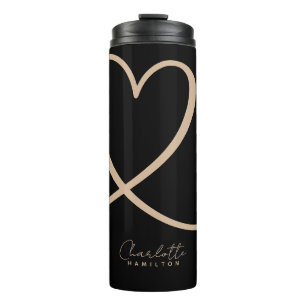 Modern Love Heart Personalized Name Black Tan Thermal Tumbler
