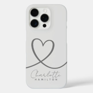 Modern Love Heart Personalized Name Grey Tones iPhone 16 Pro Case