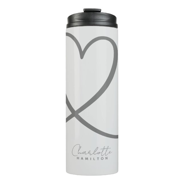 Modern Love Heart Personalized Name Grey Tones Thermal Tumbler (Front)