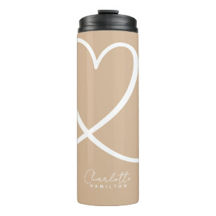 Modern Love Heart Personalized Tan White Thermal Tumbler