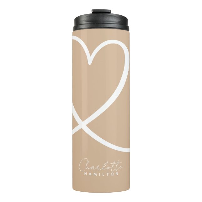 Modern Love Heart Personalized Tan White Thermal Tumbler (Front)