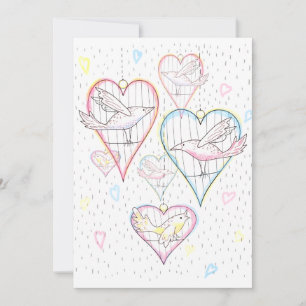 Modern Love Hearts and Birds Pattern Holiday Card