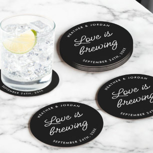 Modern Love Is Brewing Wedding Reception Round Paper Coaster
