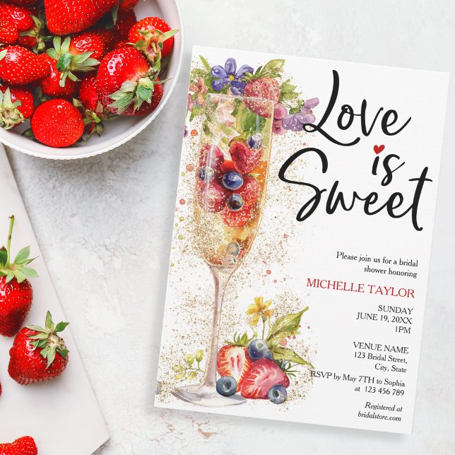 Modern Love is Sweet Summer Champagne Strawberries Invitation (Creator Uploaded)