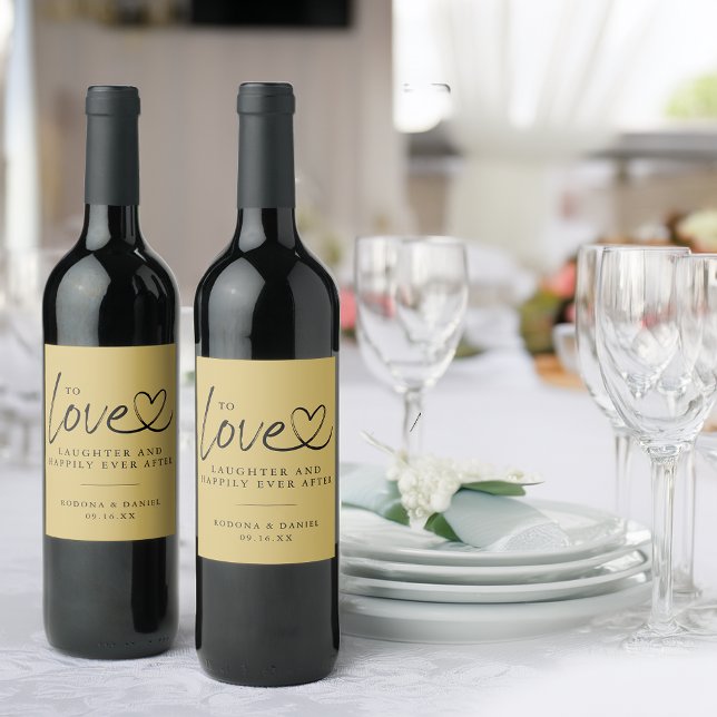 Modern Love Laughter Happily Ever After Wedding Wine Label (Modern Love Laughter Happily Ever After Wedding Wine Label)