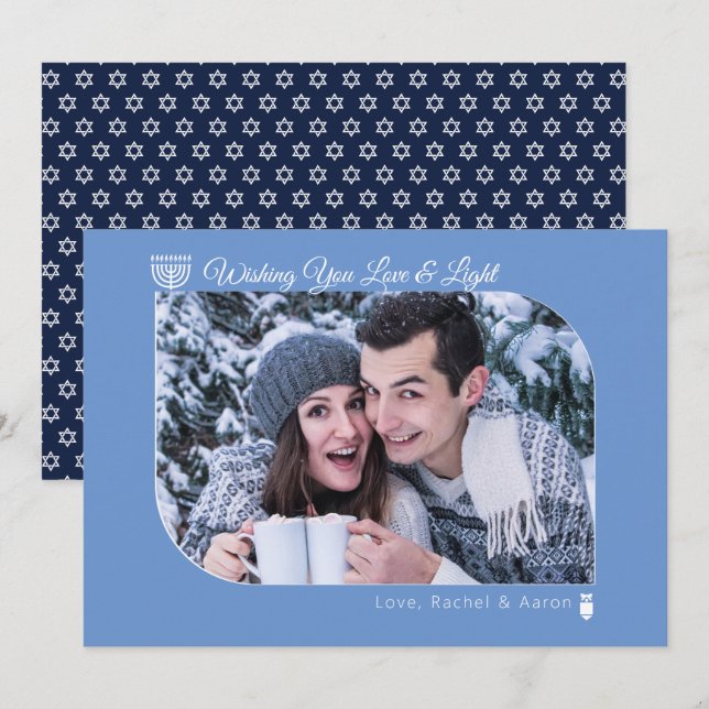 Modern Love & Light Hanukkah Wishes Photo Holiday  (Front/Back)