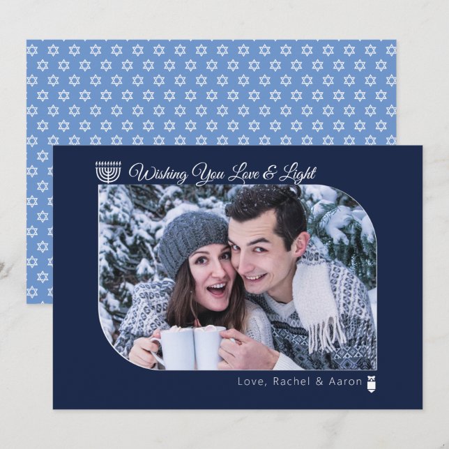 Modern Love & Light Hanukkah Wishes Photo Holiday  (Front/Back)