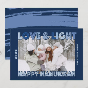 Modern Love light Happy Hanukkah blue script Holiday Card
