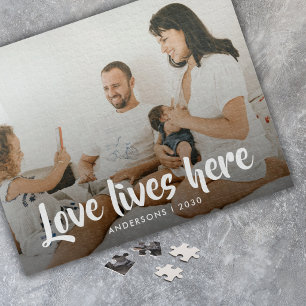 Modern Love Lives Here Family Photo Date Keepsake Jigsaw Puzzle