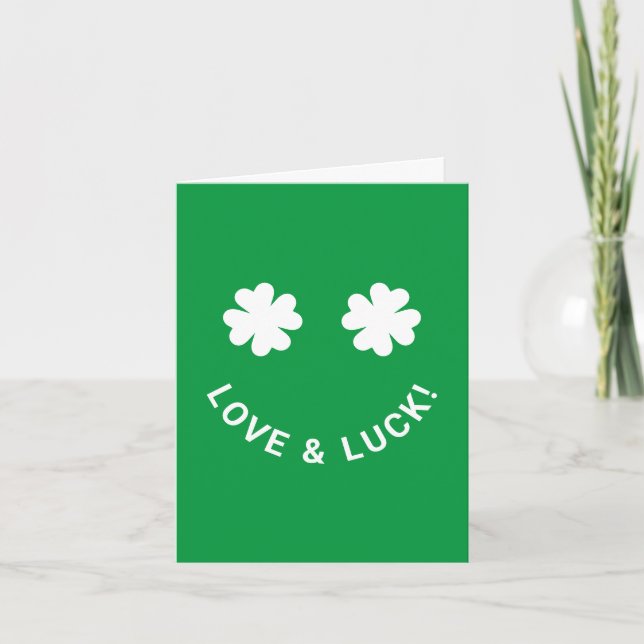 Modern Love & Luck 4 Leaf Clover Smiling Emoji Holiday Card (Front)