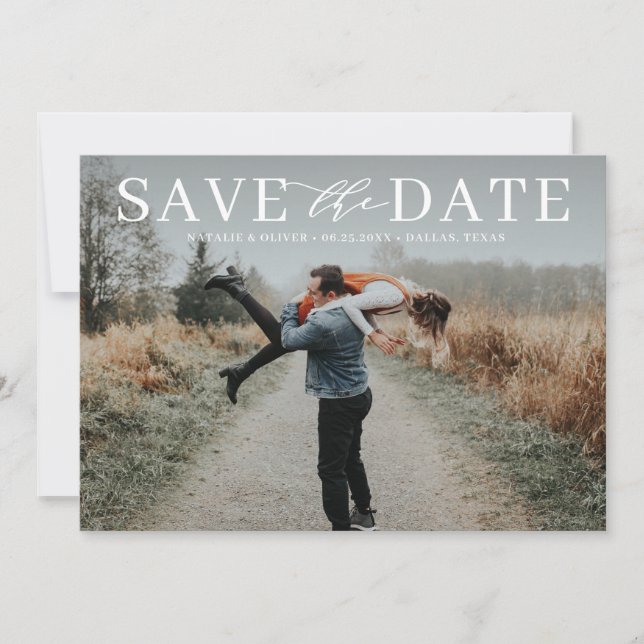 Modern Love Mix Typography Overlay Photo Save The Date (Front)