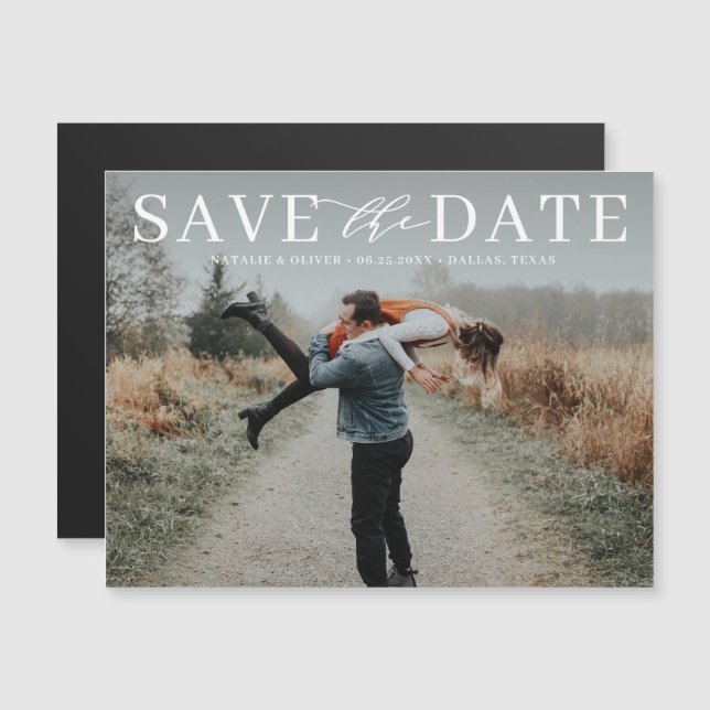 Modern Love Mix Typography Photo Save the Date II Magnetic Invitation (Front/Back)